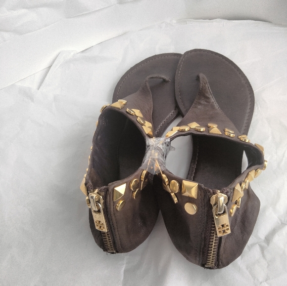 Tory Burch brown gladiator gold stud sandal size 7.5M - Picture 2 of 15